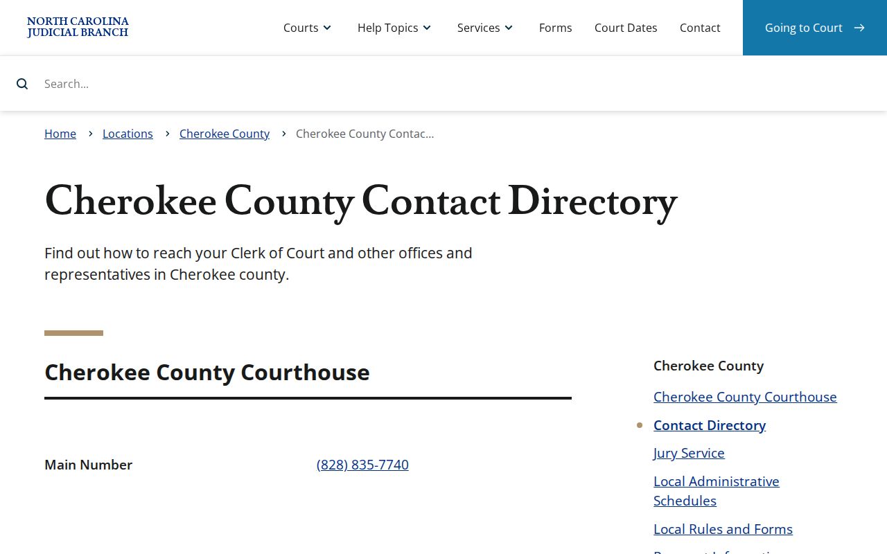 Official Cherokee County court contact directory page